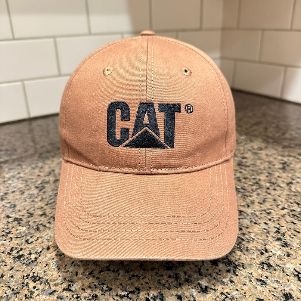 CAT Caterpillar Strap Back Baseball Hat Mens OS Tan Cotton